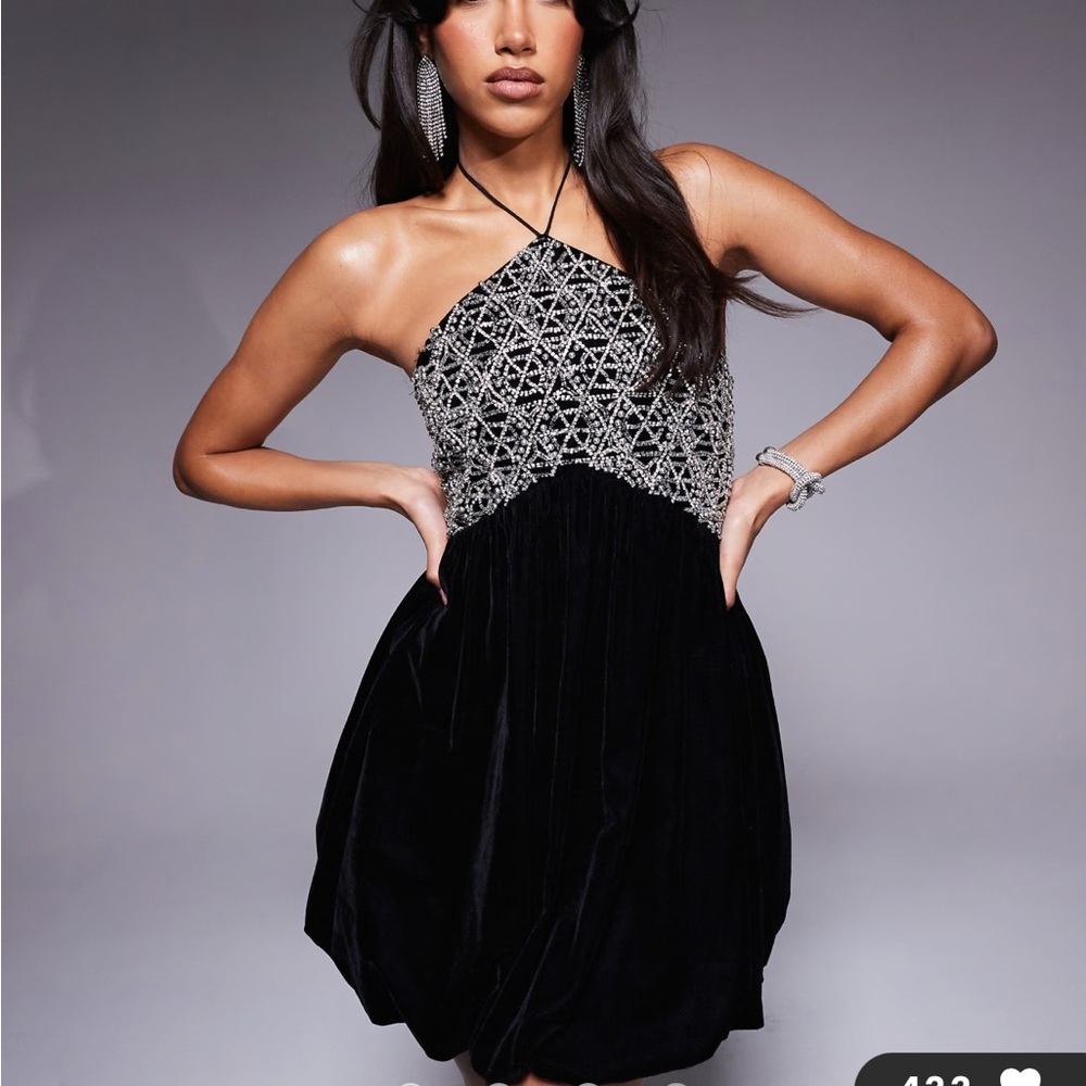 ASOS black velvet and silver embellished mini dress